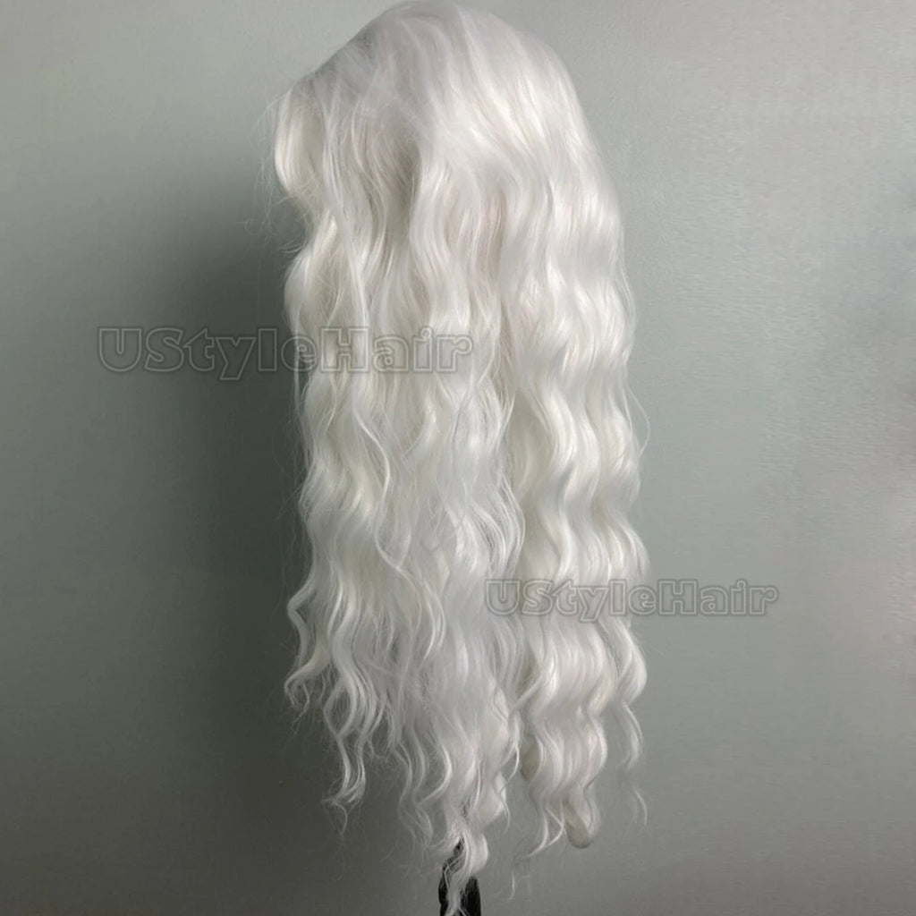 White Deep Wave Wig 13x4 Lace Front Wig Long Synthetic Frontal Wigs for Women Glueless Daily Wear Cosplay Wigs Heat Resistant