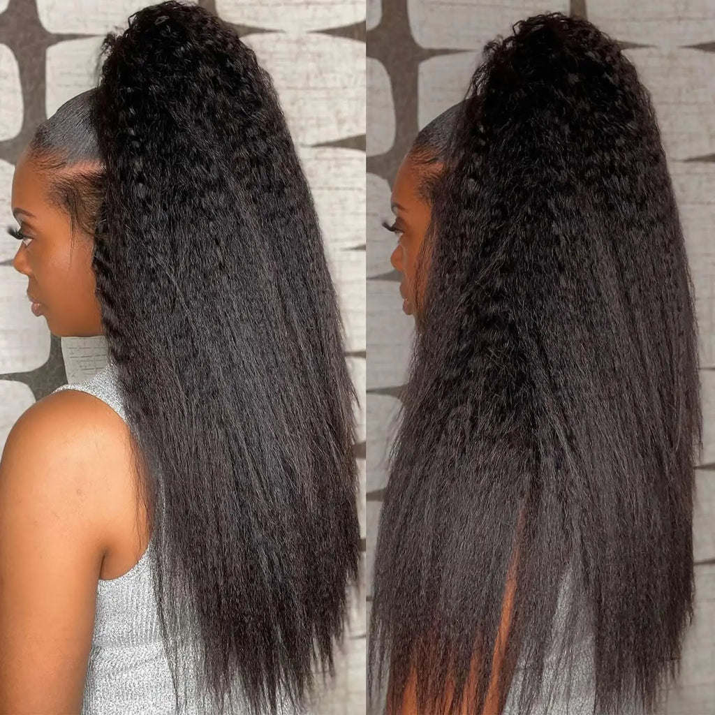 Glueless Kinky Straight Short Human Hair Wig 4x4 13x4 Frontal HD Transparent Lace Peruvain Remy Soft Yaki Wig Ready To Wear