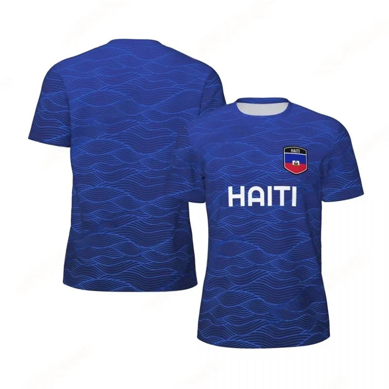 Haiti Flag Football 3D Print Sport T-Shirt – Men's Breathable Round Neck Tee
