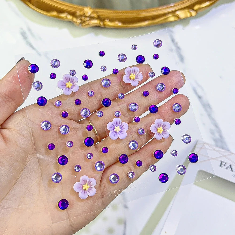 1Sheet 3D Dreamy Shell Pearl Gems Face Stickers Sparkling Mermaid Diamond Temporary Tattoos DIY Body Art Stage Makeup Rhinestone