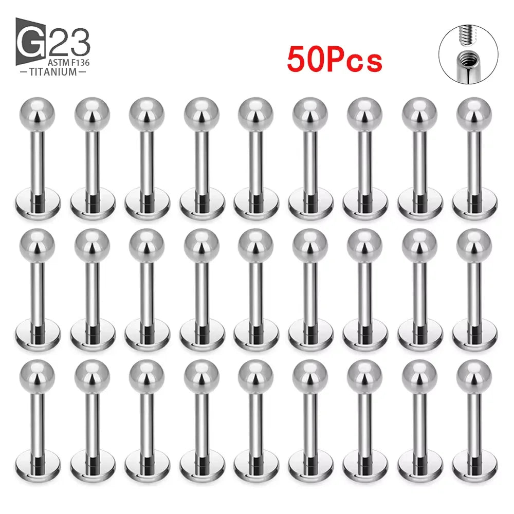 10Pc/50Pc G23 Ttianium Labret Ear Lip Stud Jewelry Square CZ Stone Cartilage Tragus Earring Tongue studs Threaded Body Jewelry