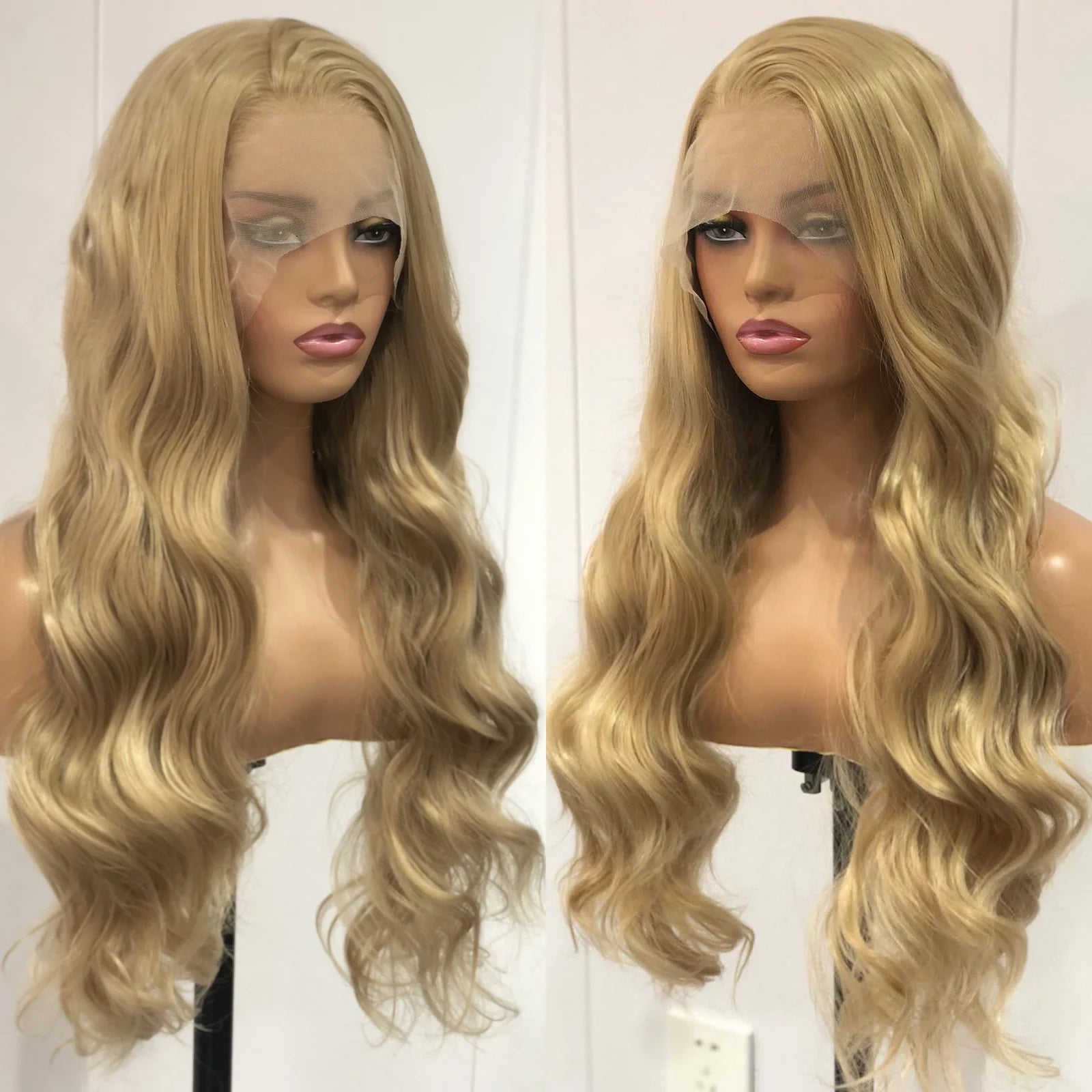 Ash Blonde Wig Loose Body Wave Synthetic Lace Front Wigs Long Curly Natural Wavy Honey Colored Hair 13X4 Frontal Wigs for Women