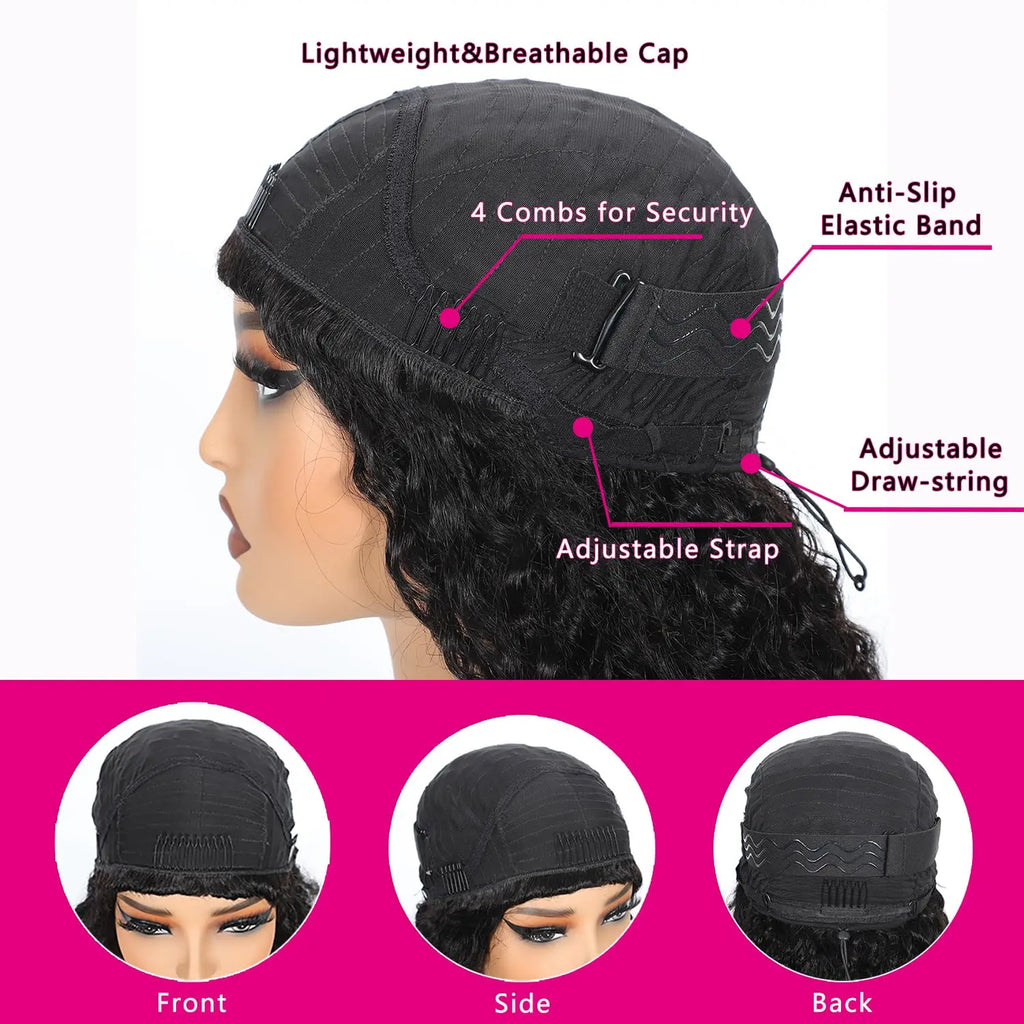 Water Wave 3 IN 1 Half Wig Human Hair Glueless Wig Human Hair Ready to Wear 36Inch Half Wig Drawstring Glueless Wig Human Hair