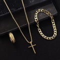 Hip Hop Fashion Cross Pendant Necklace Bracelet Chain Ring Men's Set Simple Personality Party Three Piece Jewelry Accessories