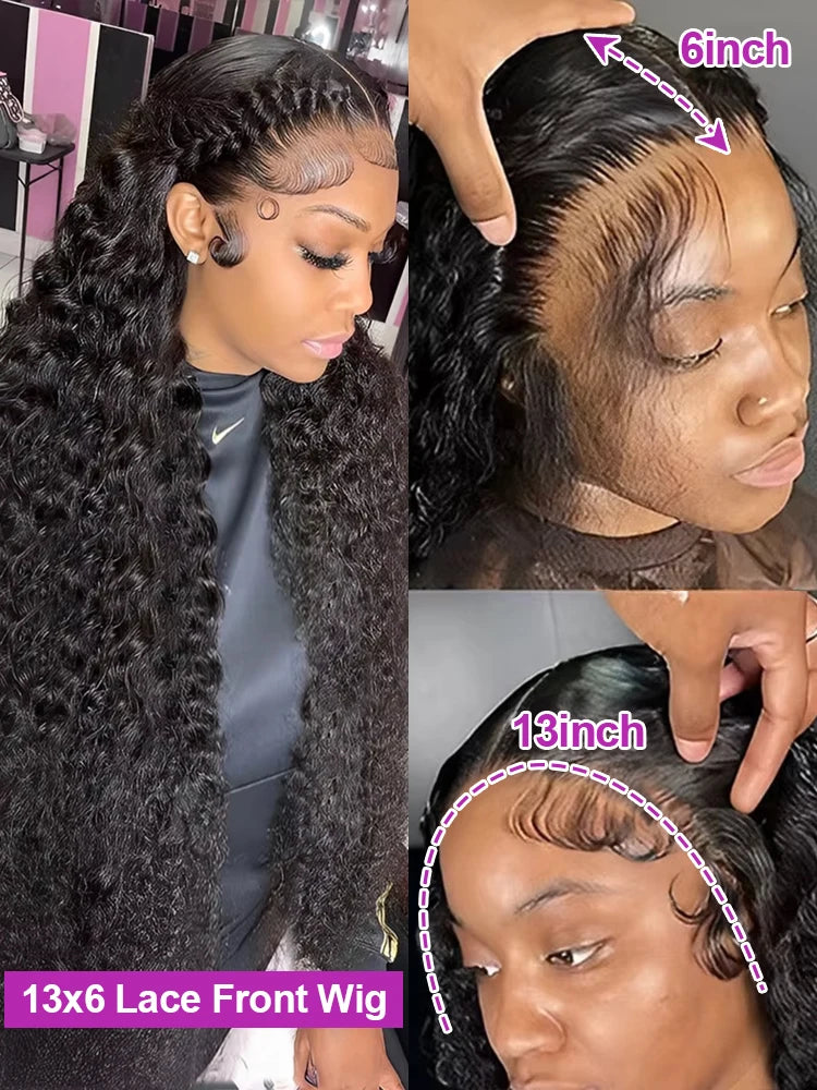 46 inch Hd Lace 13x4 13x6 Curly Deep Wave Frontal Wig Brazilian Curly Human Hair Wig Loose Water Wave Wig For Women 300 Density