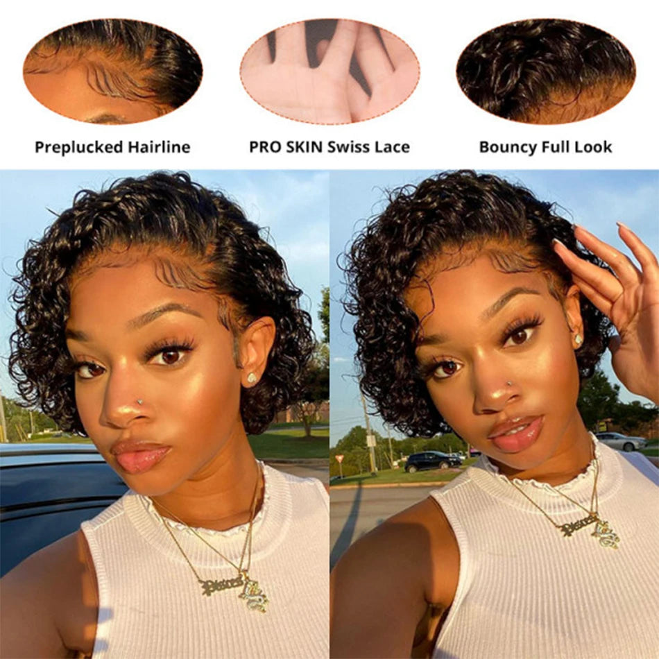 Pixie Cut Wig Short Bob Human Hair Wigs Blonde Burgundy 1B 30 Brown Color 13x1 Transparent Lace Wig For Women Natural Color Remy