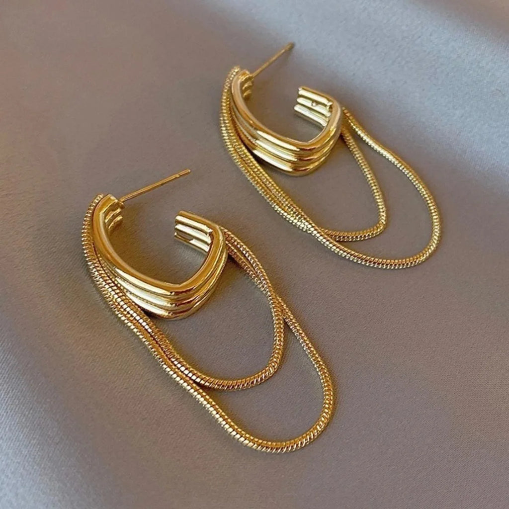 Elegant Metal Dangle Ear Accessories Luxury Geometric Tassel Earrings New Feminine Wedding Party Jewelry Womens Gift