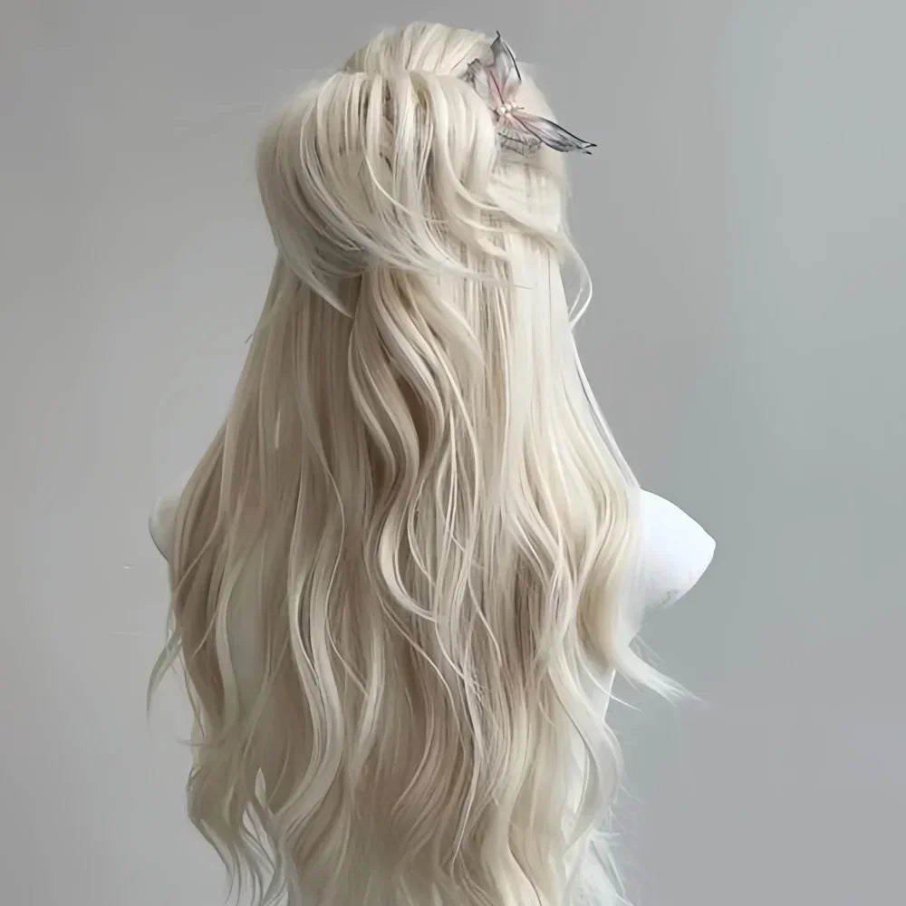 Ashely Wig White Blonde Wig for Women Long Wavy Hair Heat-resistant White Wisg with Bangs Lolita Synthetic Wigs 가발