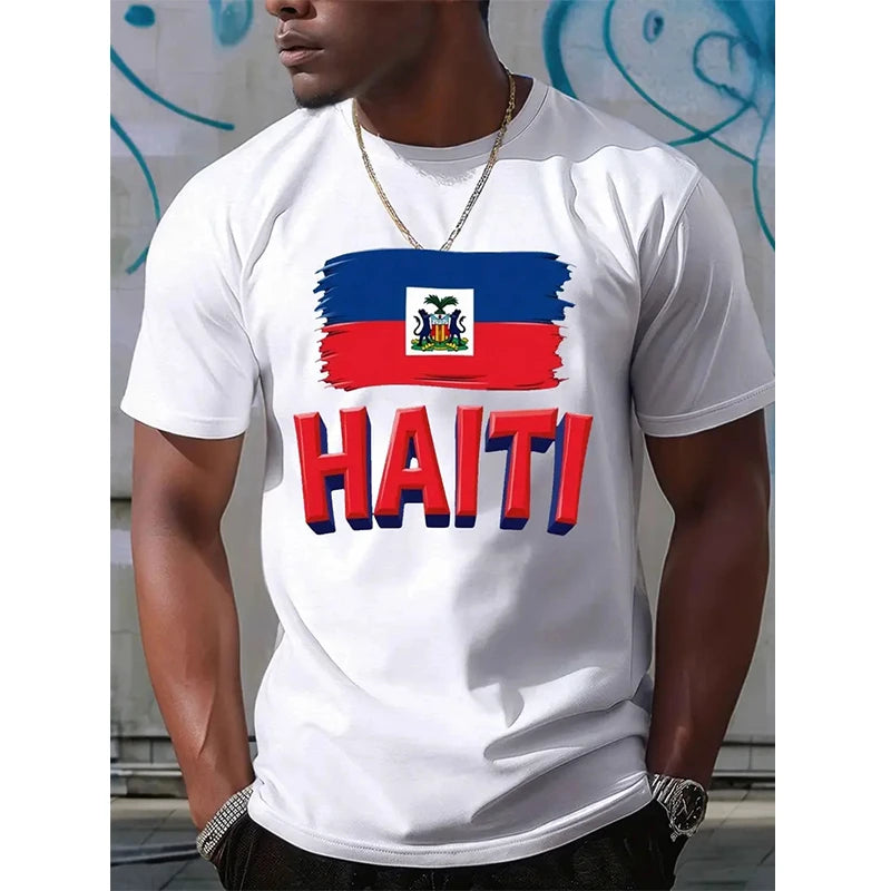 Haiti Football T-Shirt – Men's Haitian Flag Oversized Graphic Tee
