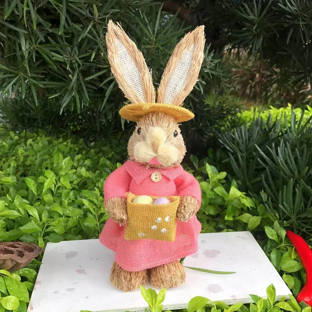 Easter Bunny Woven Grass Rabbit Decor | Handmade Rustic Holiday Decoration | Unique Easter Gift for Home & Kids