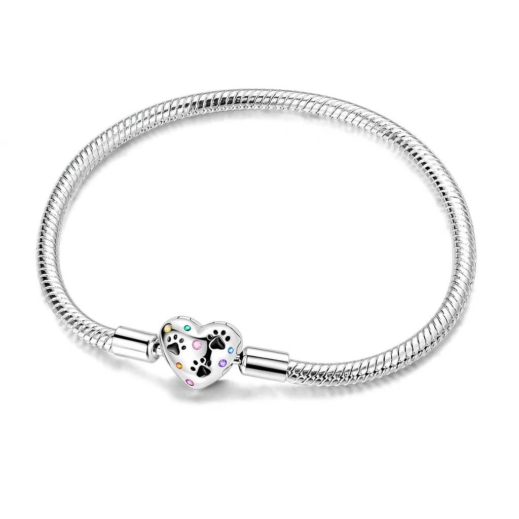 Original 925 Sterling Silver Charm Bracelets Heart Clip Bead Snake Chain Bracelet Fit Charms Beads Diy For Woman Fine Jewelry