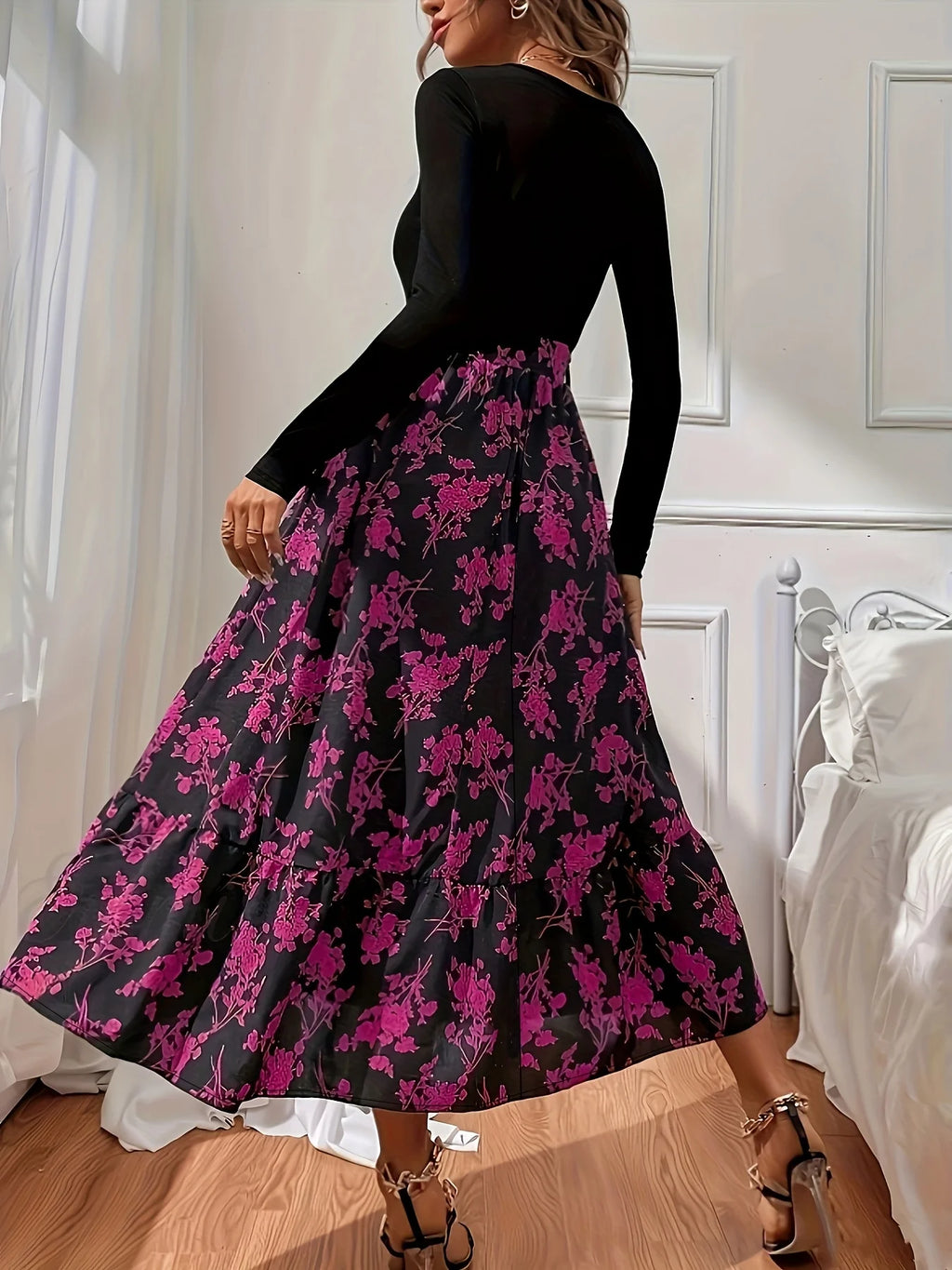 Ladies' large-size printed woven summer casual dress
