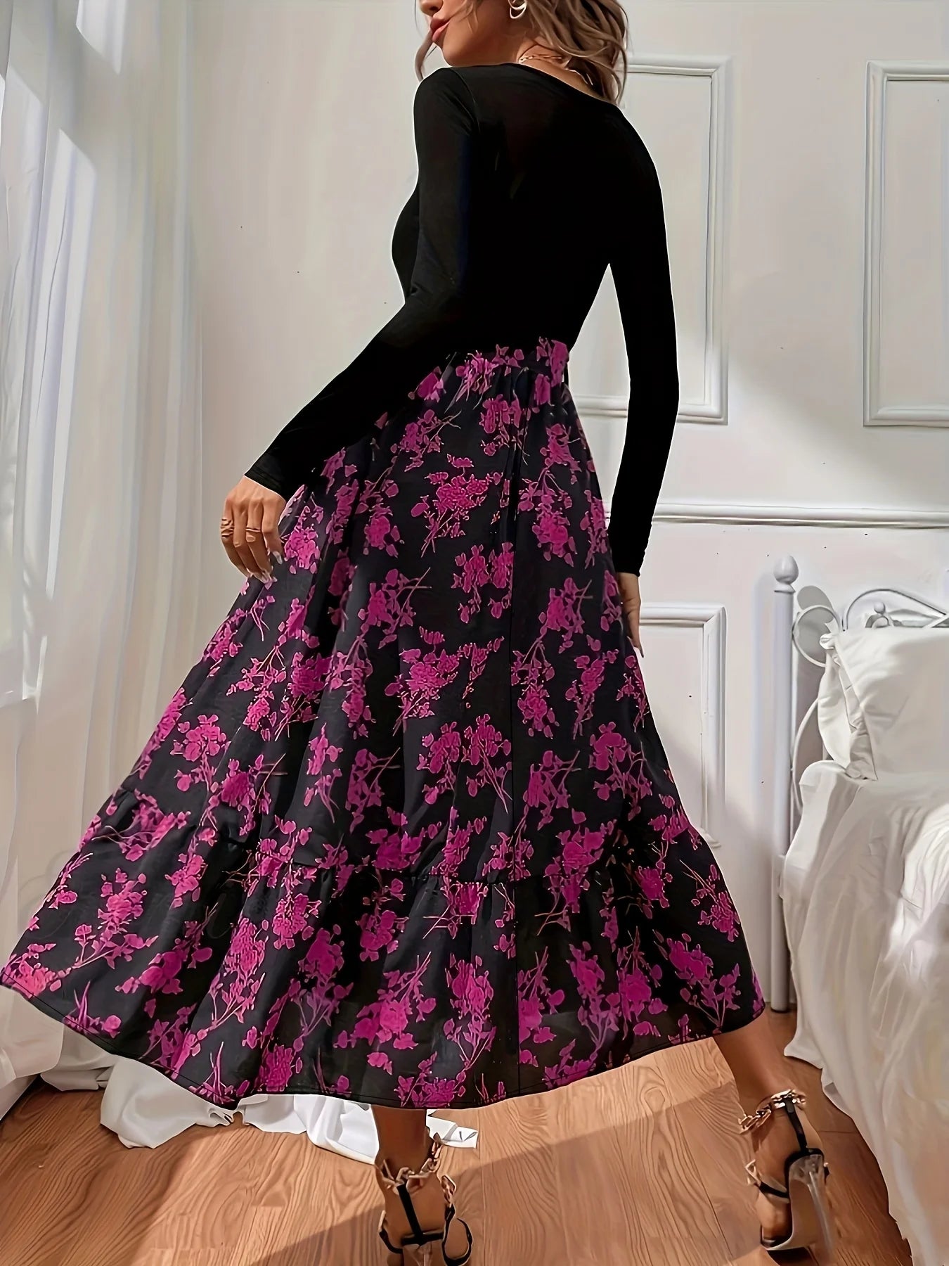 Ladies' large-size printed woven summer casual dress