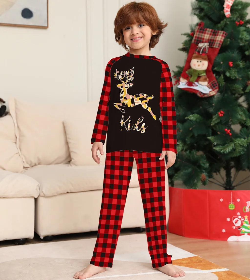 2025 Festive Christmas Reindeer Family Pajamas, Plaid Matching Sleepwear Set, Long Sleeve Outfit for Christmas Family Pajamas