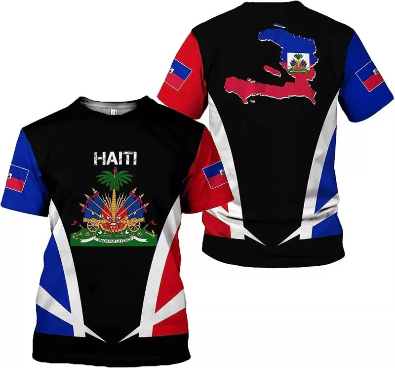 Haitian Flag & National Emblem 3D Print T-Shirt – Men's Short Sleeve Fashion Tee
