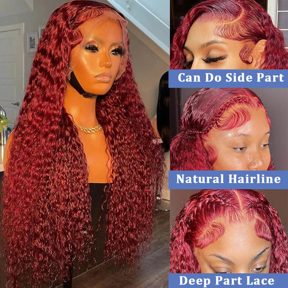 99J Burgundy Deep Wave Human Hair Wig – 13x4 HD Lace Frontal Wig Pre Plucked Brazilian