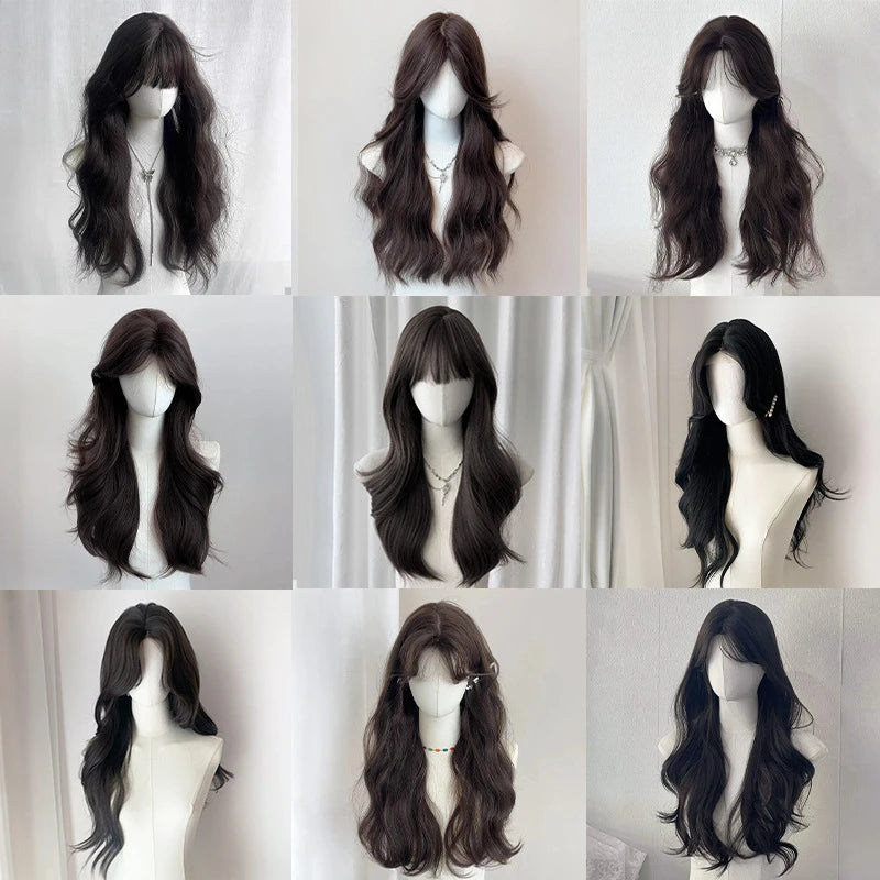 Ashely Black Brown Wig for Woman 24inch Daily Use Lolita Water Wavy Big Waves Long Curly Hair Long Straight Hair Synthetic Wigs