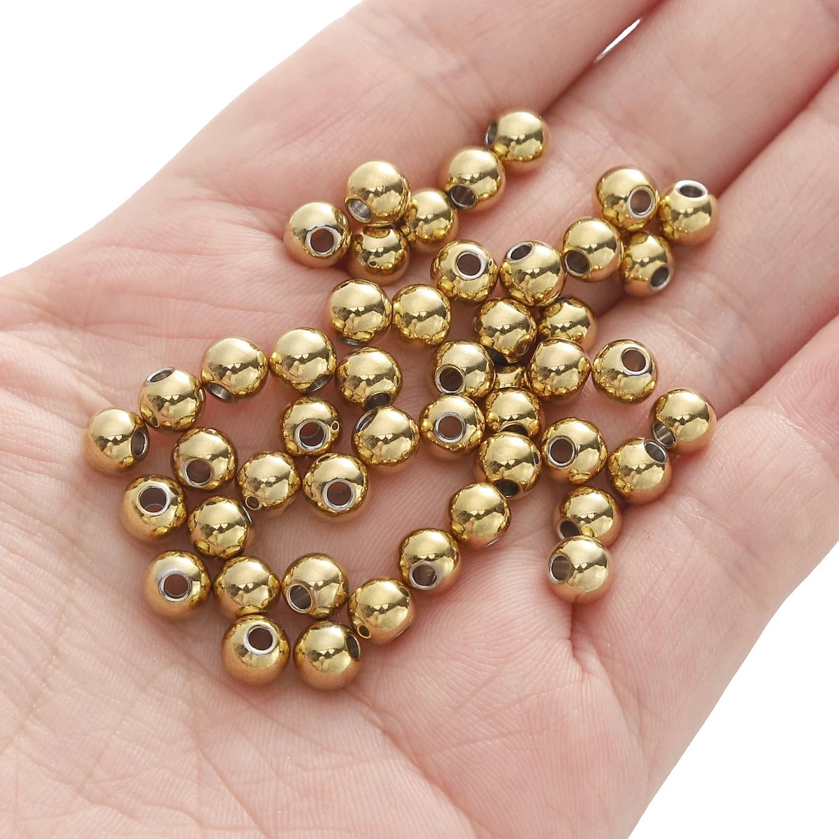 2-8mm Stainless Steel Beads for Jewelry Making Loose Spacer Beads Ball Hole 1-1.5mm for Bracelets Jewelry Components DIY Golden