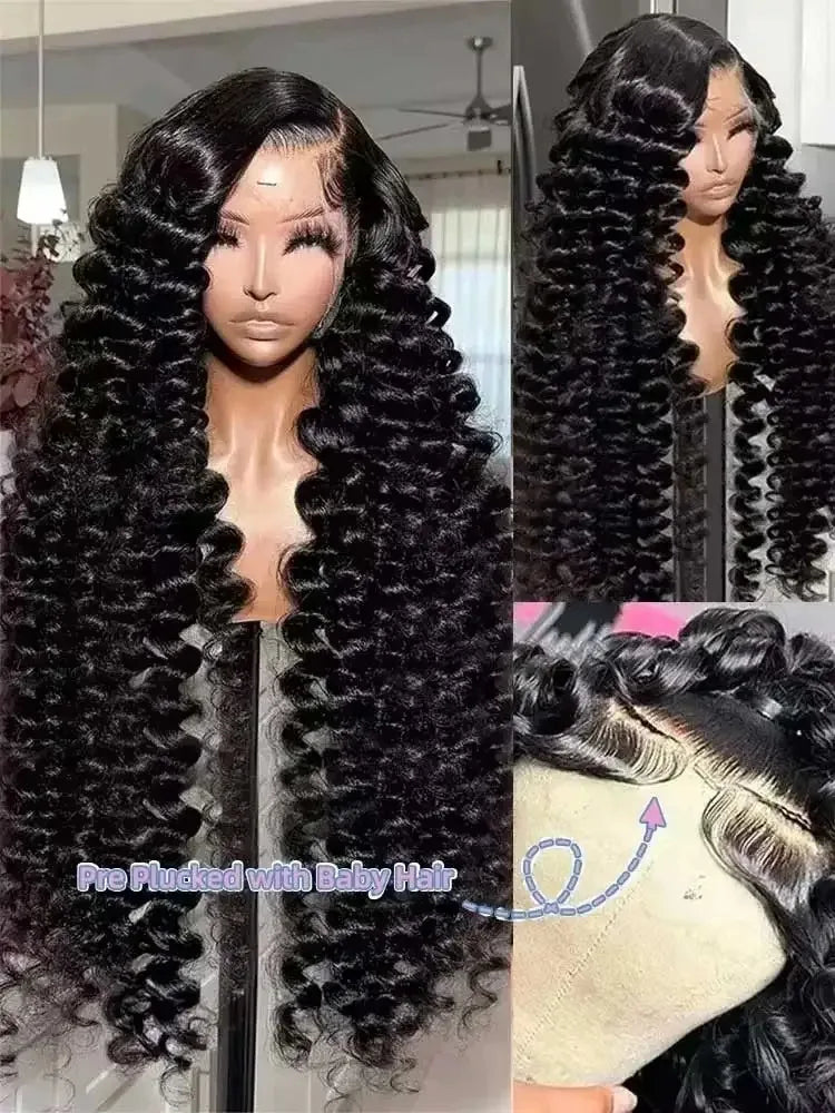 250 Density13x6 HD Transparen Loose Deep Wave Curly Lace Front Human Hair Wigs 13x4 Lace Frontal Brazilian Remy Hair Wig