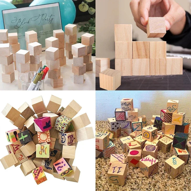 Unfinished Wood Cubes for Crafts | 12pcs 3.5cm Natural Pine Square Blocks | DIY Painting, Decor & Party Projects