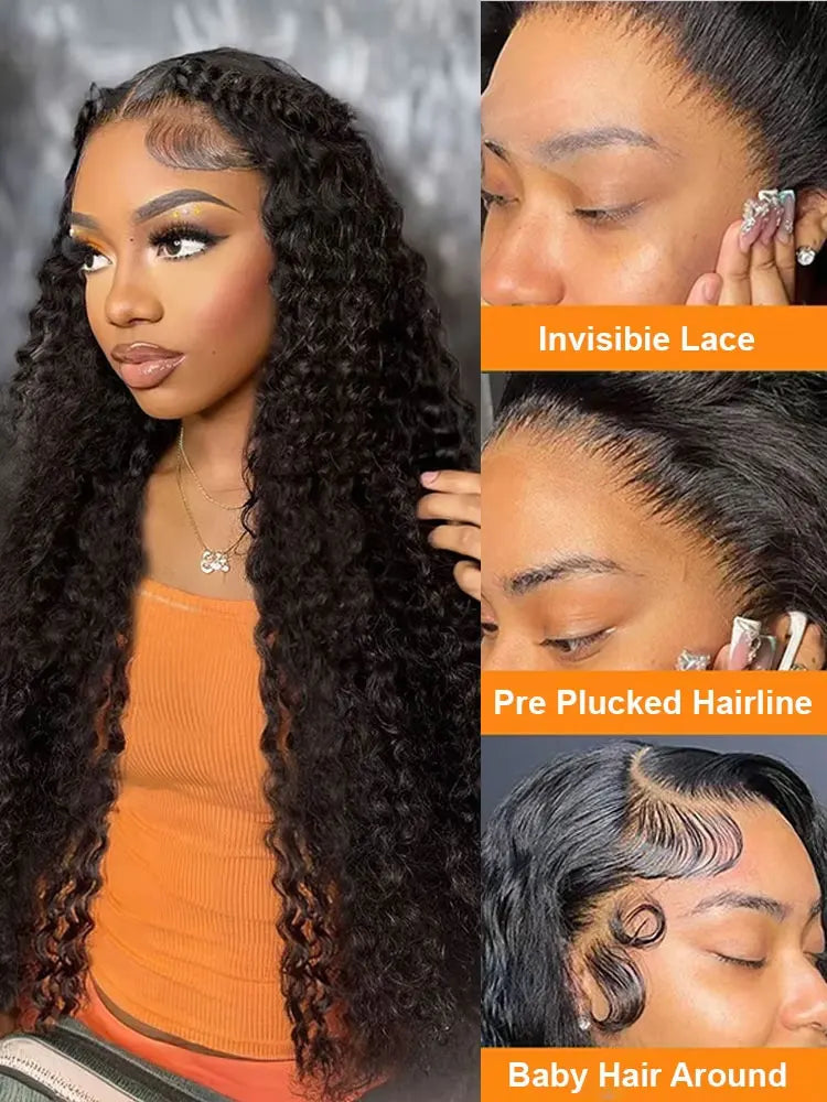 40 46 Inch Deep Wave 13x6 13x4 Hd Lace Front Human Hair Wig 250 Density Water Curly 360 Lace Frontal Wigs Human Hair For Women