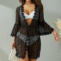 Women Sheer Bikini Cover Up Swimwear Sexy Lace Floral Swimsuit Bathing Suit Casual Loose Solid Summer Female Short Beach Dress