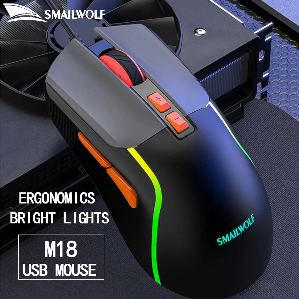 SMAILWOLF M18 RGB Gaming Mouse – Wired USB Ergonomic E-Sports Mouse for PC & Laptop