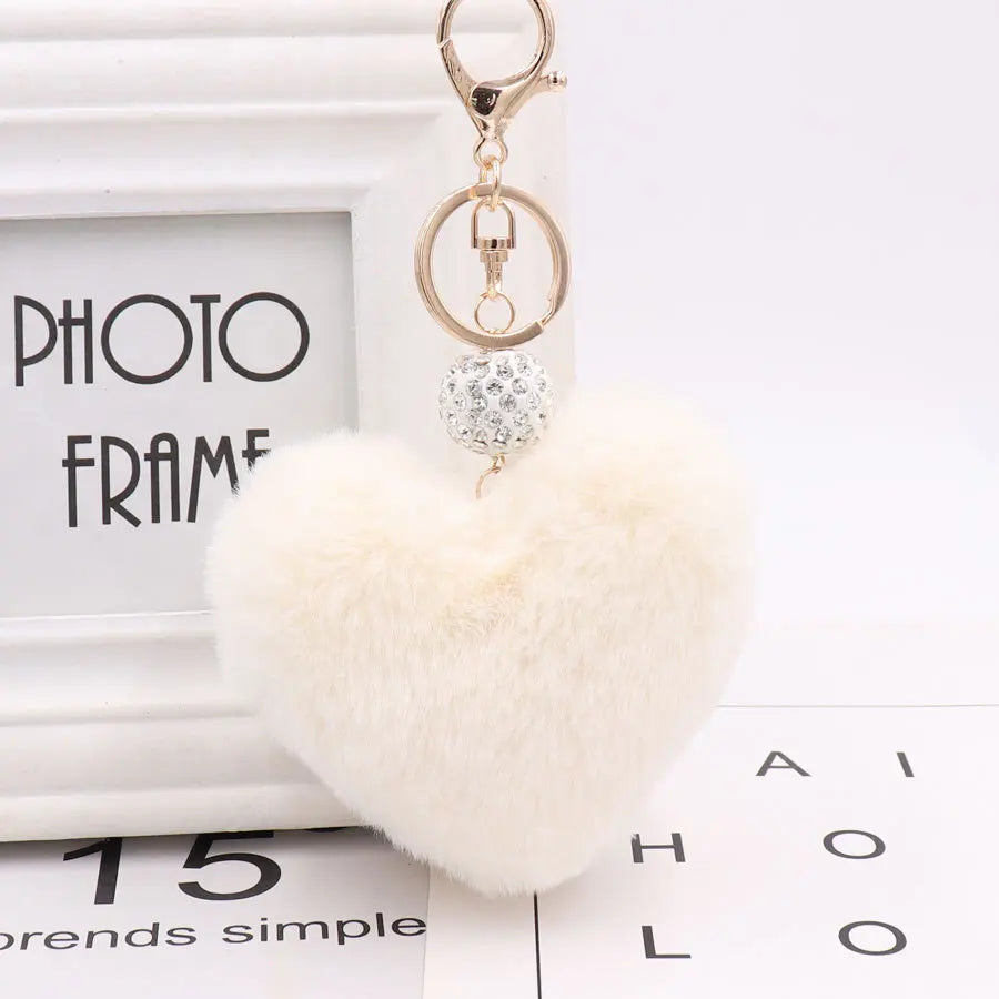 Soft Rabbit Fur Love Zircon Ball Charm Key Chain Jewelry for Women Colorful Love Key Ring Accessories Bags Keychains for Girls