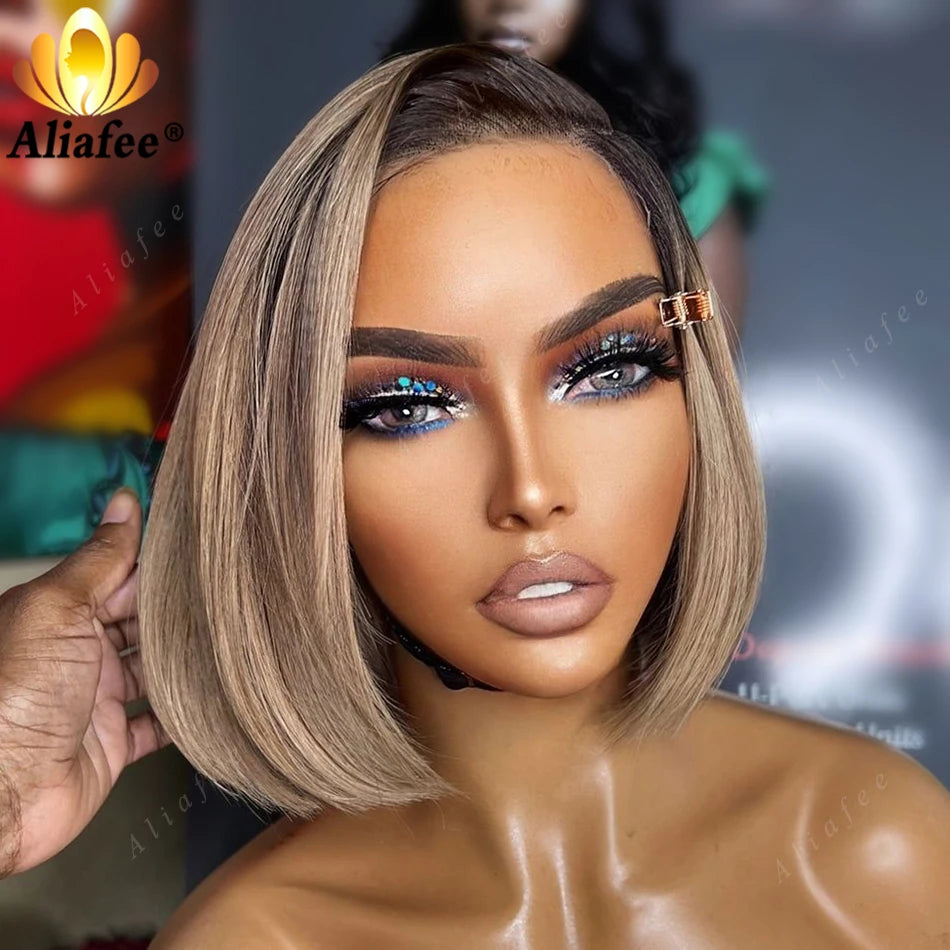 Ombre Blonde Short Bob Lace Front Wig | 200% Density | 13x4 Transparent Lace | 100% Brazilian Remy Hair