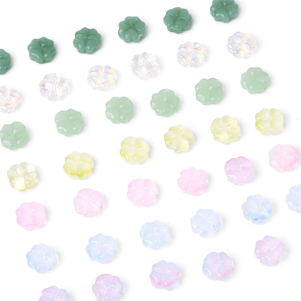20pcs/bag Transparent Four leaf flower Shape Glass Beads, Lucky Beads for DIY Jewelry Making Bracelets, Crafts -Exquisite Gifts
