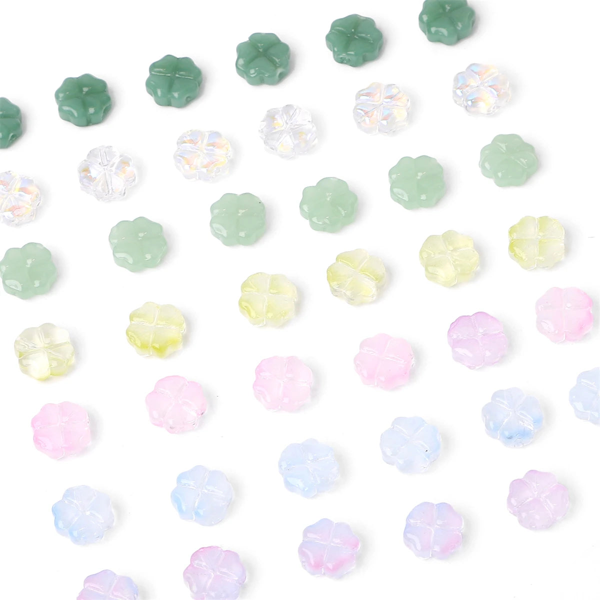 20pcs/bag Transparent Four leaf flower Shape Glass Beads, Lucky Beads for DIY Jewelry Making Bracelets, Crafts -Exquisite Gifts