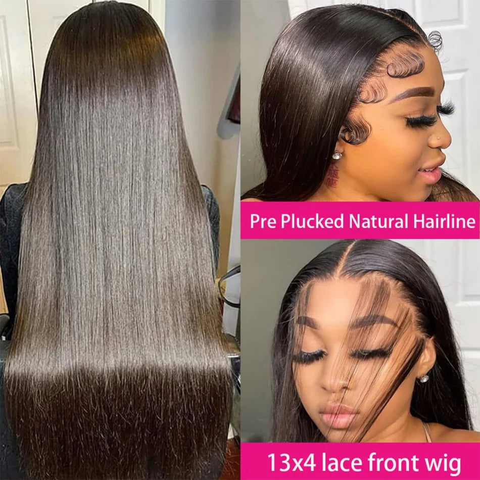Straight Hd Lace Wig 13X6 Human Hair 40 Inch Lace Front Wig 13X4 Lace Frontal Wig 250 Density Brazilian Hair Natural Black Color