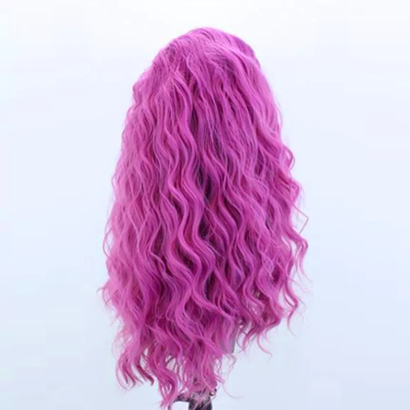 Long Wavy Synthetic Lace Front Wig Pink Hair Natural Wave Pre Plucked Heat Resistant Fiber Wig for Women Daily Party Wear