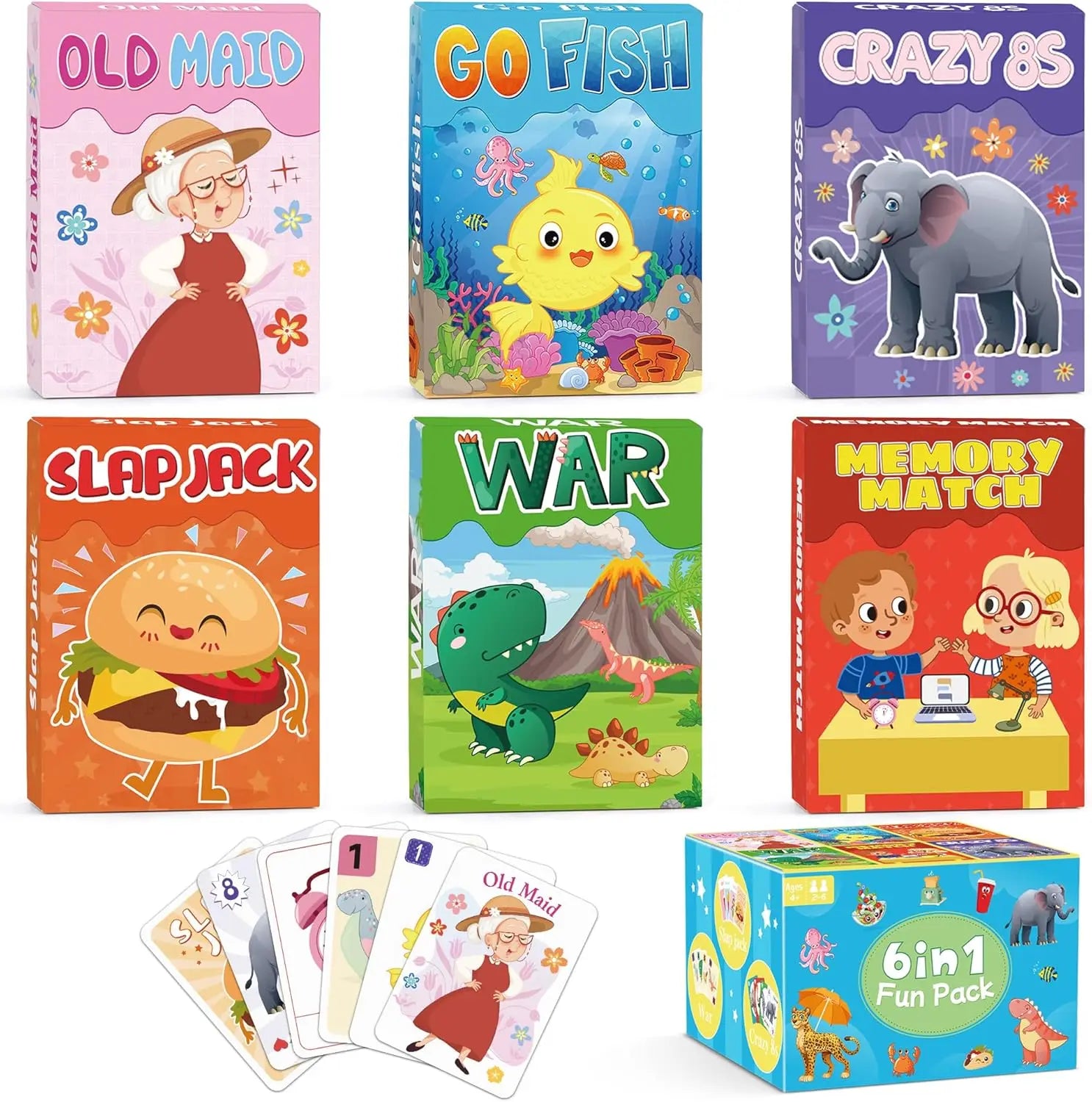 [Kids Card Games for Kids 4-8] 6 Decks Fun Game for Family Game Night Party Table Games, Easter Basket Stocking Stuffers Gifts