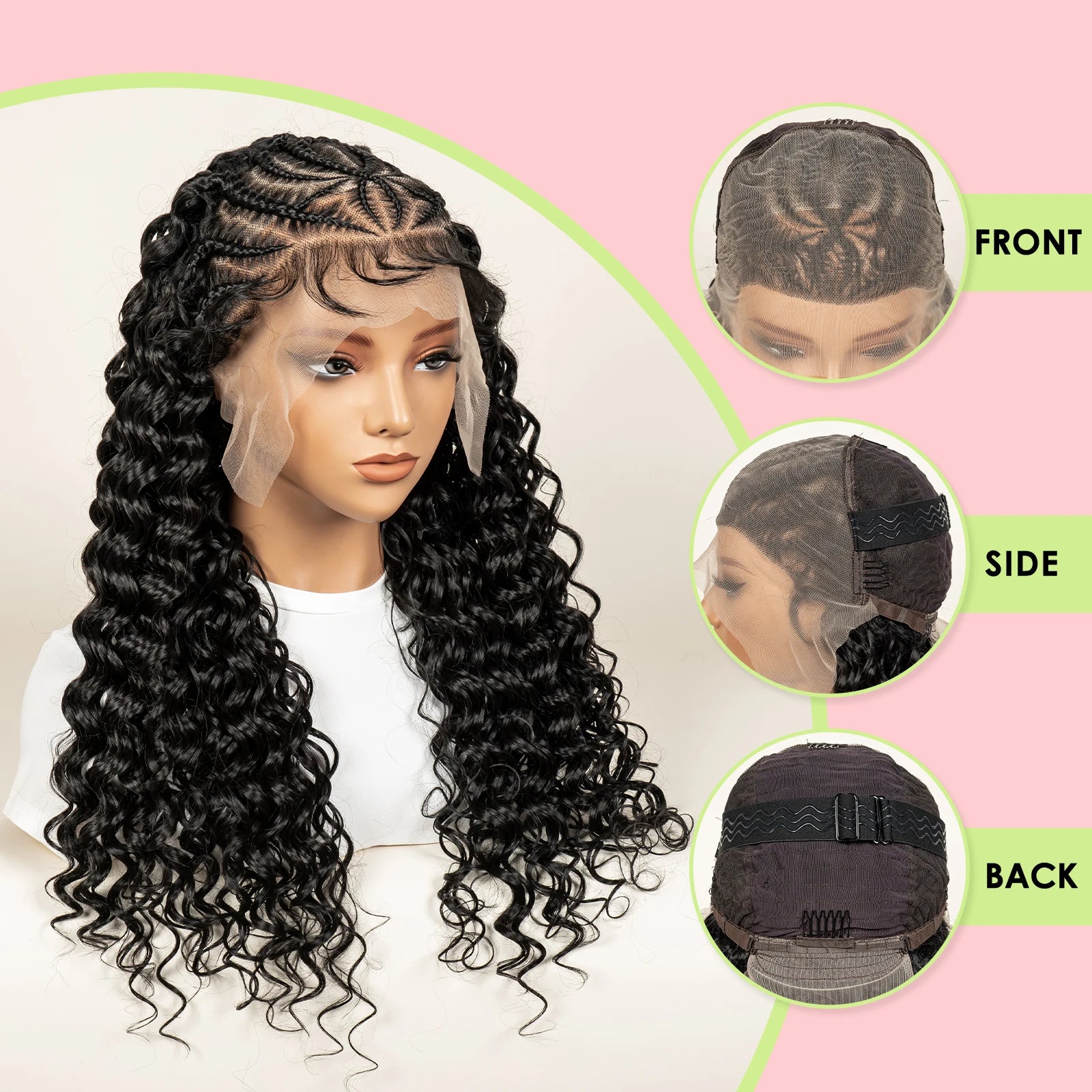 Pre-Styled Deep Wave Braided Wig | Swiss Lace | Baby Hair | Half Cornrow | Women's Braid Wig