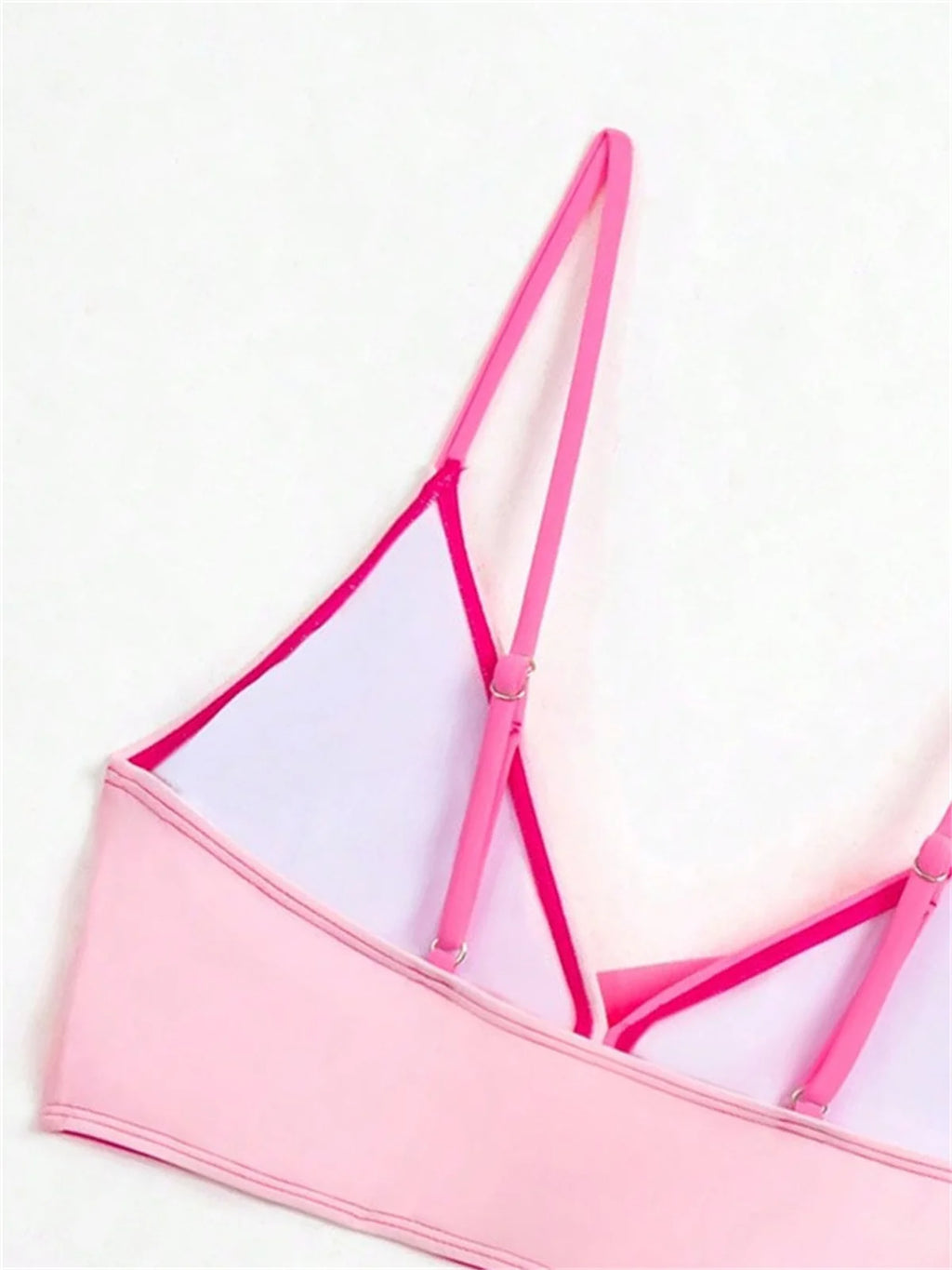 Pink Contrast Push-Up Cross Bikini – Women's Two-Piece Patchwork Swimsuit
