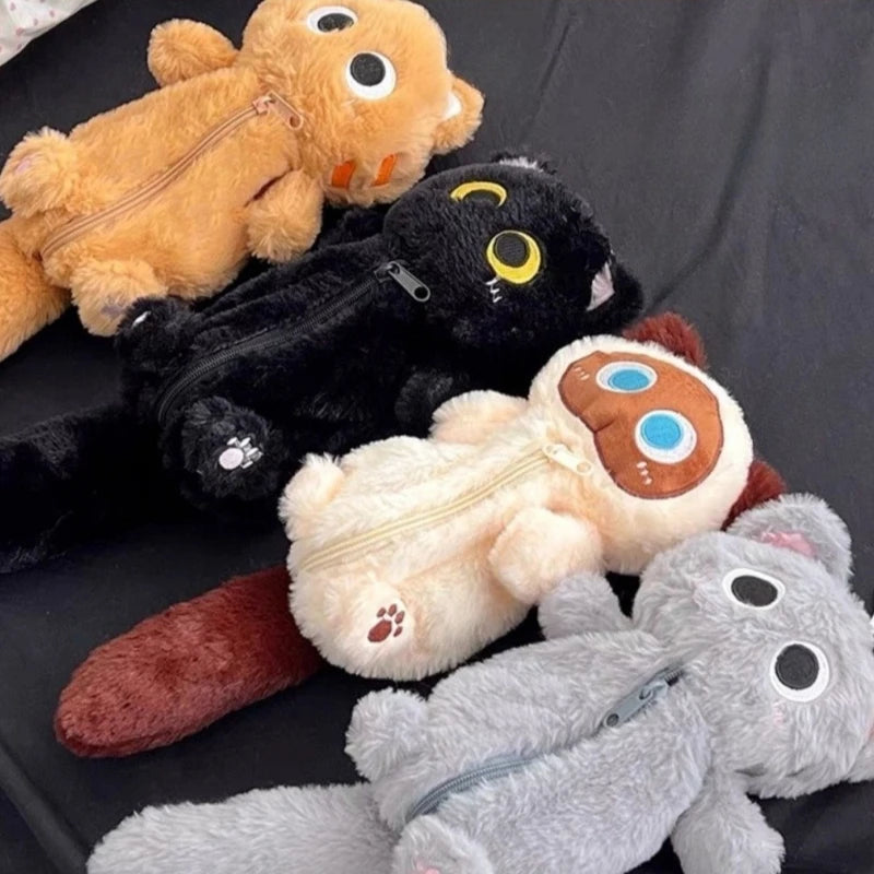 Plush Big-Eyed Cat Pencil Case Super Soft Fun Large Capacity Pencil Bags Multi-Functional Stationery Storage Bag
