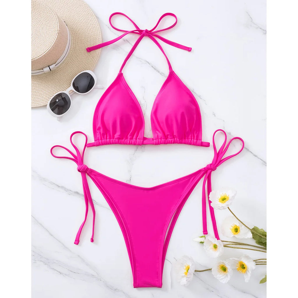 Brazilian Halter Bikini Set – Women's Padded Two-Piece Swimsuit (7 Colors)
