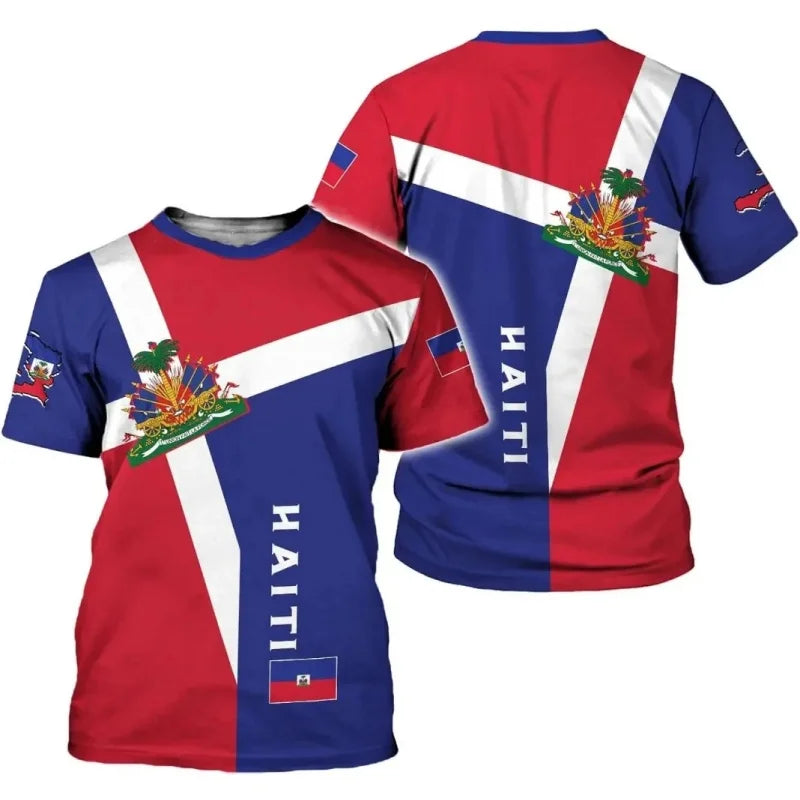 Haiti National Emblem T-Shirt – Men's Casual Loose Round Neck Short Sleeve Tee