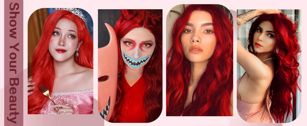 Red Wigs Long Wavy Wig for Women Synthetic Middle Part Natural Curly Body Wave Heat Resistant Fiber Wig for Daily Party Cosplay