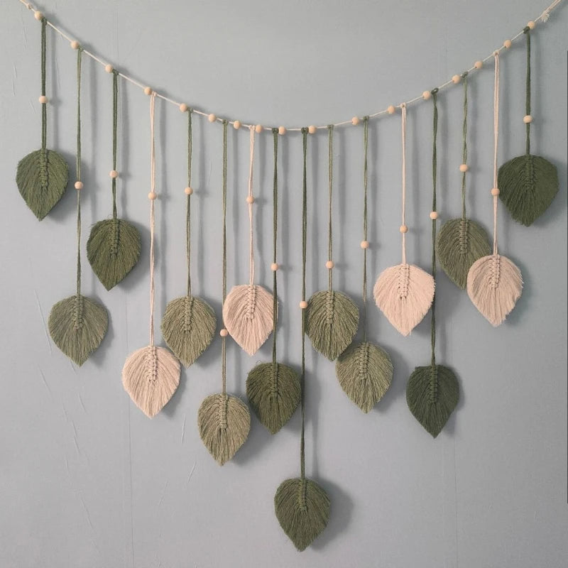 Boho Macrame Leaf & Feather Wall Hanging | Handmade Tapestry Wall Art | Living Room Bedroom Boho Home Decor