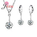 925 Sterling Silver Wedding Jewelry Set – Austrian Crystal Hollow Necklace & Dangle Earrings