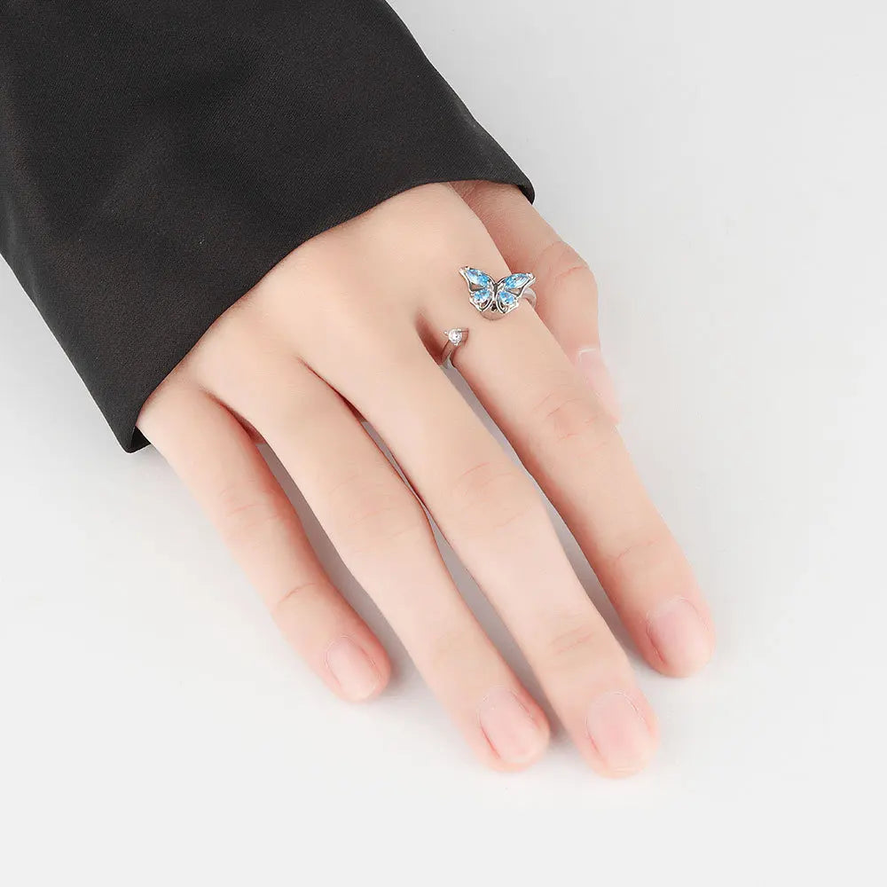 SMJEL Fidget Spinner Ring Anxiety for Women Multiple Crystal Flower Eye Butterfly Animal Ring Rotate Anti Stress Wedding Jewerly