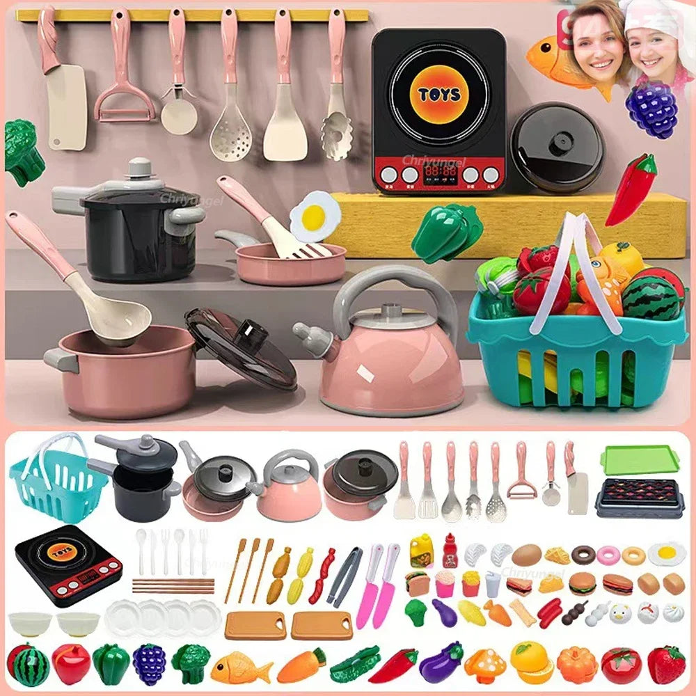Kids Kitchen Toys Set – 92/69/59 Piece Play Kitchen Accessories with Pots, Pretend Food & Cooking Toys for Toddlers