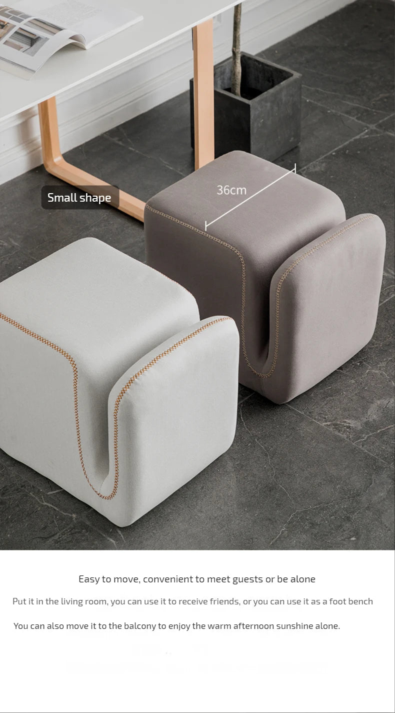 Nordic Hallway Pouf Ottoman – Fabric Shoe Changing Stool with Book Storage