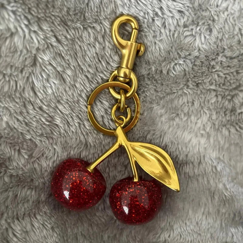 Red Cherry Pendant Keychain for Women'S Cute Bag Decoration Multifunctional Jewelry Car Key Accessories Trendy Charm Keyring