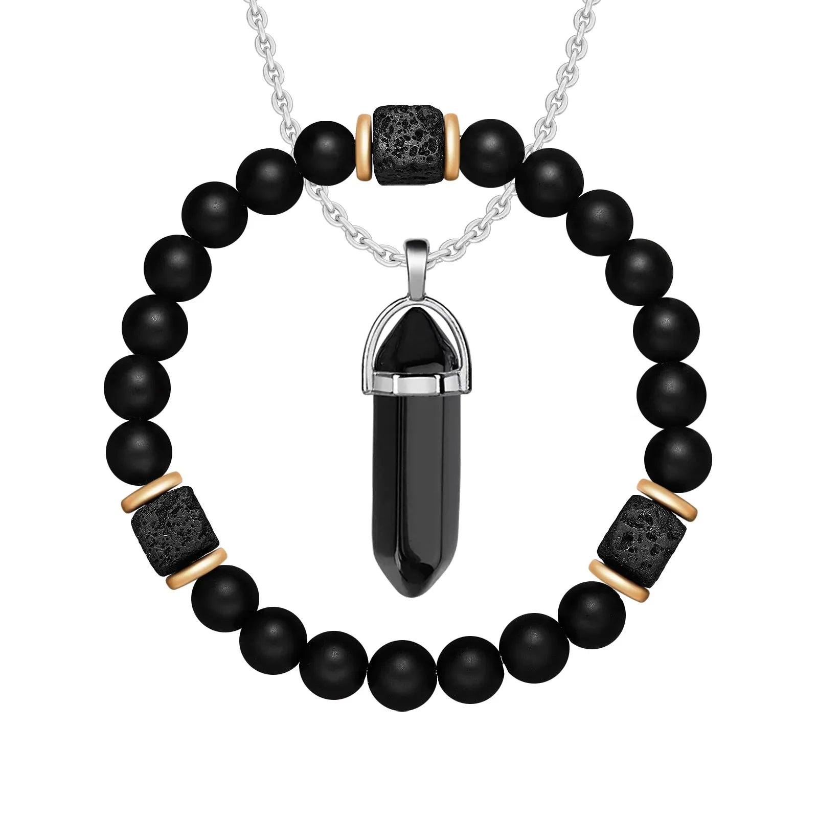2pcs/set New Magnetic Bracelets and Necklace Set Men Nature Stone Bead Couple Bracelets Set for Women Health Care Help Weight Lo