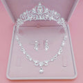 Korean Style Wedding Jewelry Set – Necklace, Earrings & Tiara for Women
