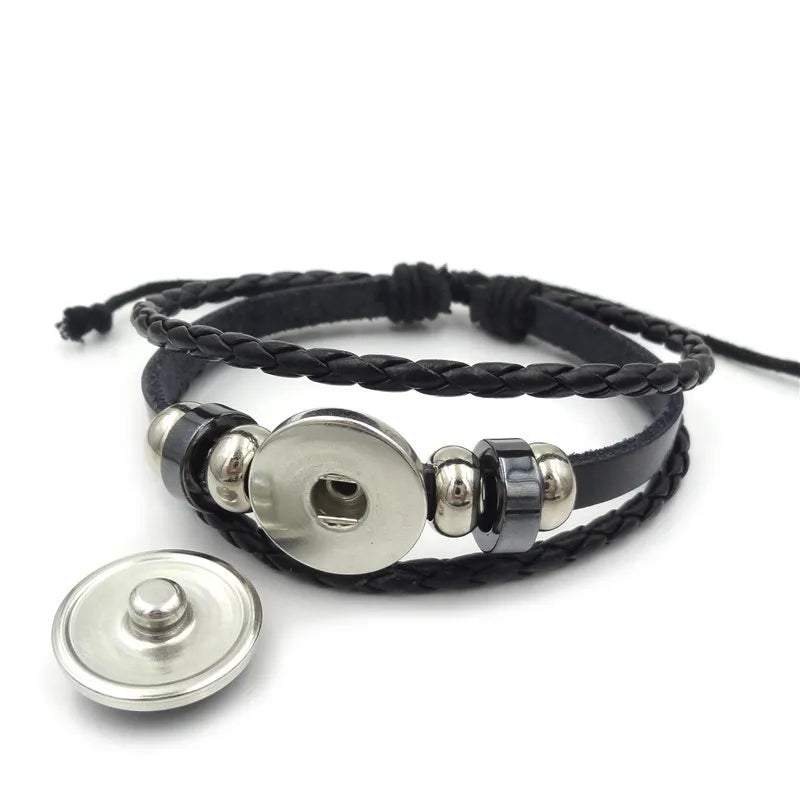 Anime Mega Stone Poke Snap Weave Leather Bracelet Glass Cabochon Adjustable Bangle Jewelry for Women Kids Gift
