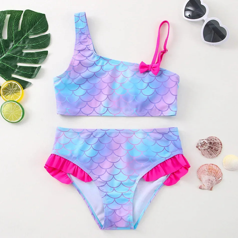 Kids Rainbow Bikini Set – Girls Two-Piece Flounce Swimsuit (Ages 2–10)